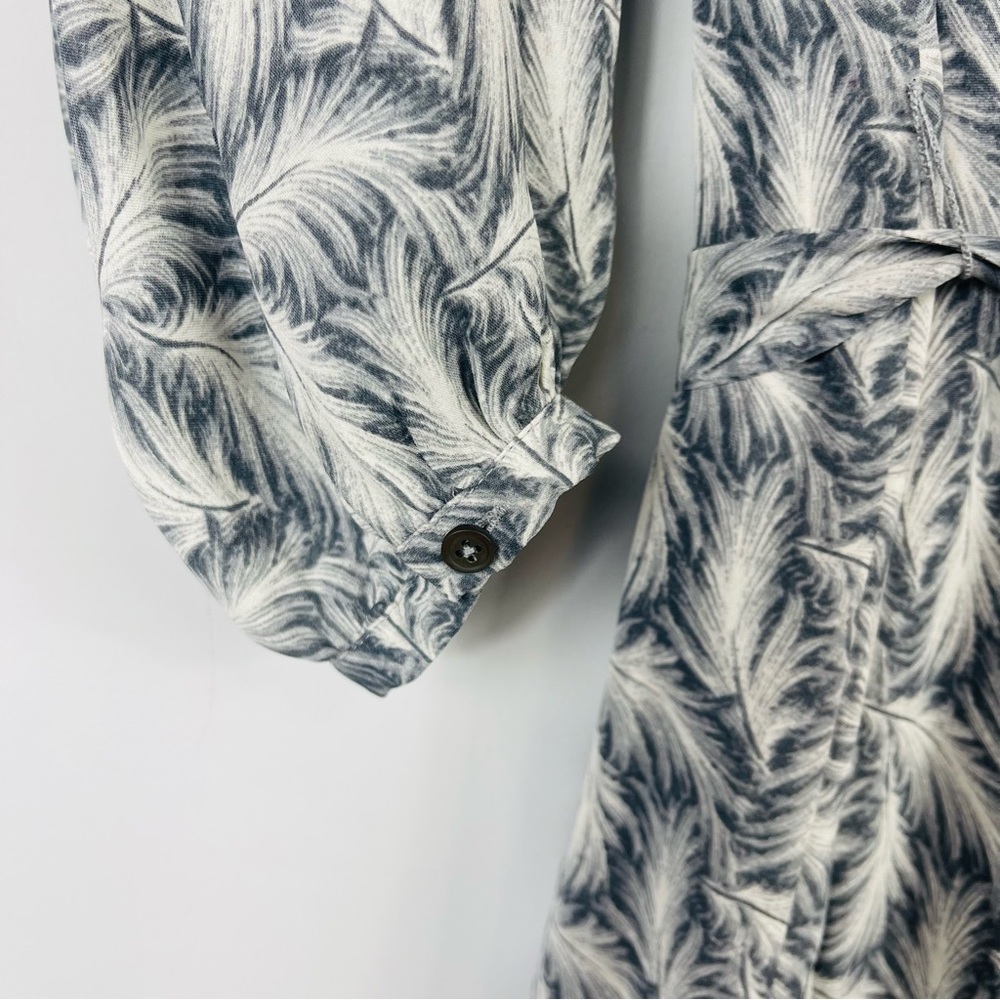 Joie Isaline Feather Cold Shoulder Mini Dress Gray White Print Silk Tie Belt XXS - Picture 12 of 16